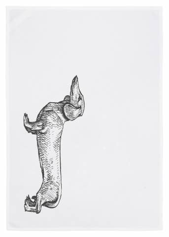 17;30 - Dish Towel White, Dackel, Dark Gray 100% Cotton,