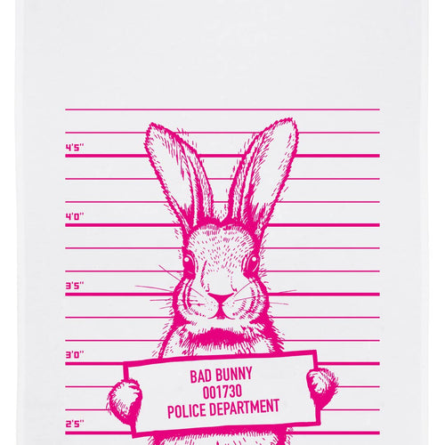 17;30 - Dish Towel White, Bad Bunny in Pink
